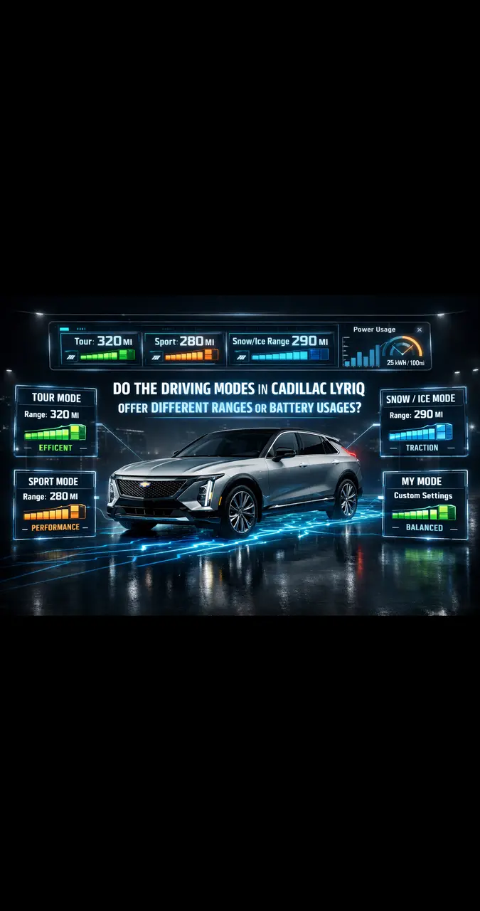 do the driving modes in cadillac lyriq offer different ranges or battery usages?